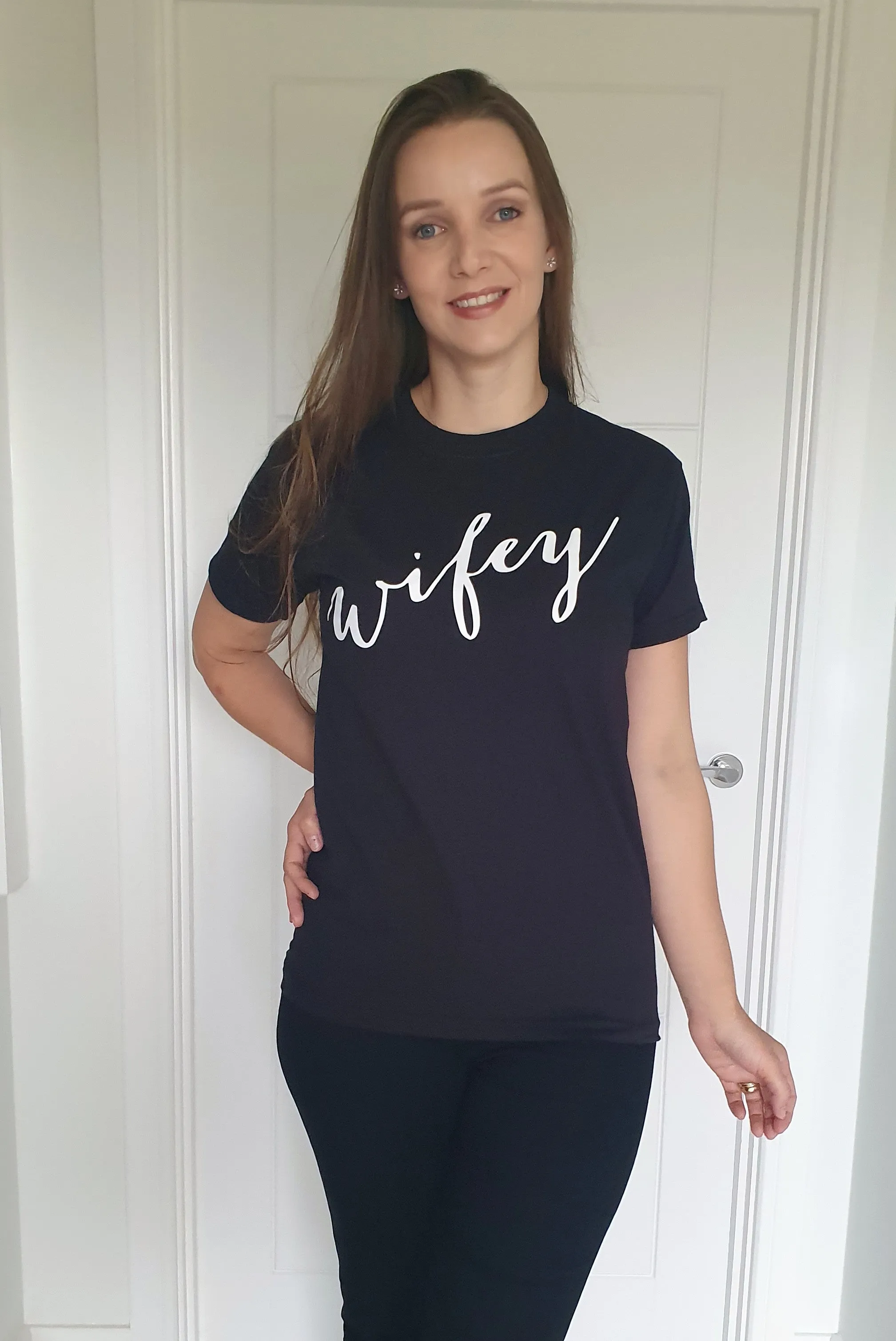 Wifey Script Slogan Tee In Black