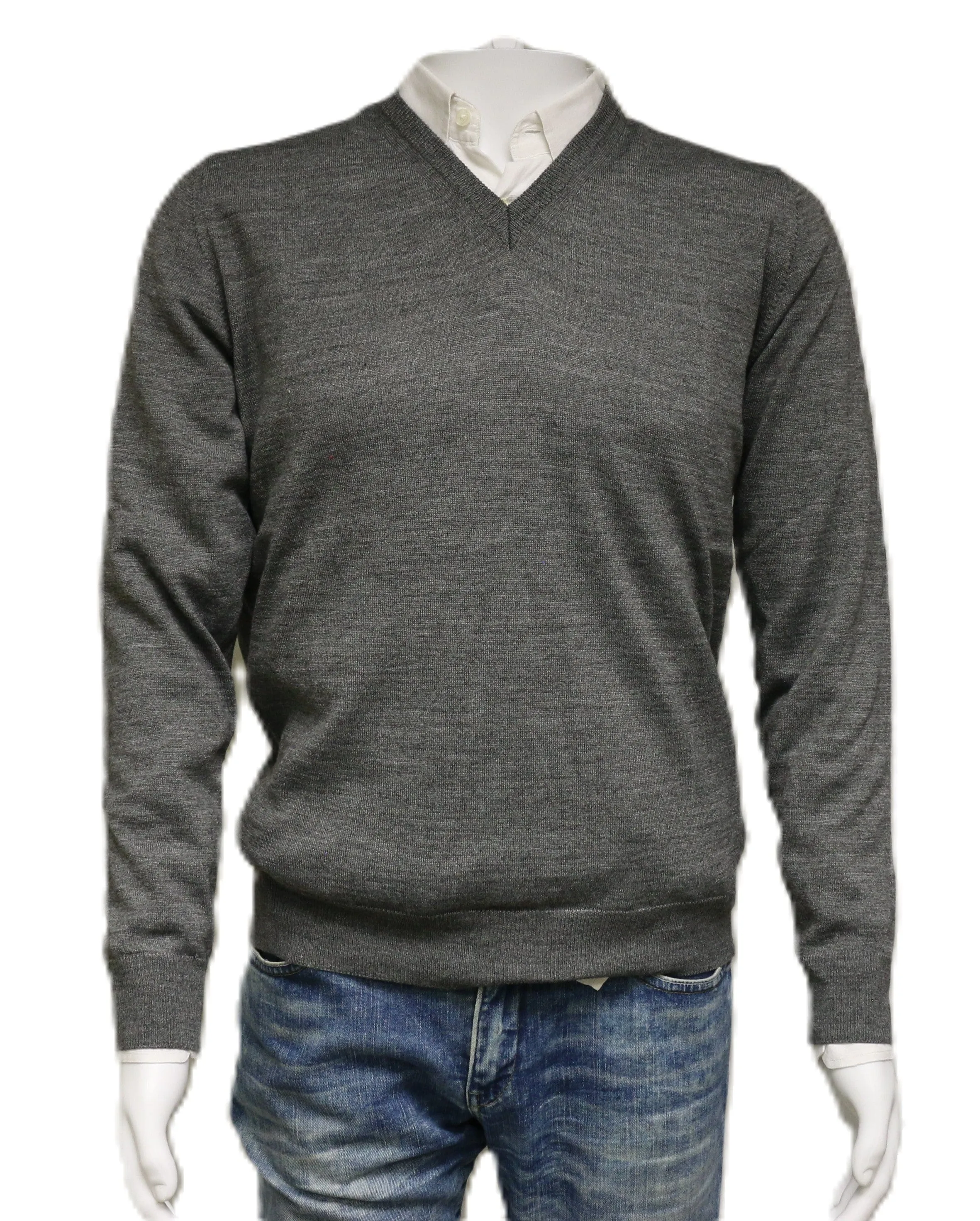 Williams Wilson Grey Pure Wool Suede VNeck Sweater