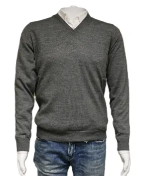 Williams Wilson Grey Pure Wool Suede VNeck Sweater
